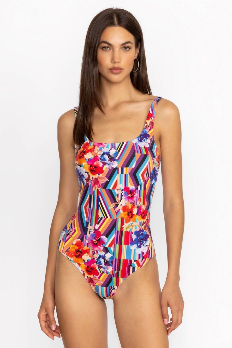 NWOT Johnny Was SUMMER STRIPES TANKSUIT ONE PIECE Floral Size 3X Beach Summer